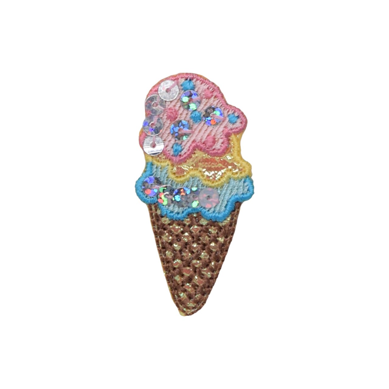 Ice Cream Cone with Three Scoops, Sequin, Dessert, Treats, Food, Embroidered, Iron on Patch